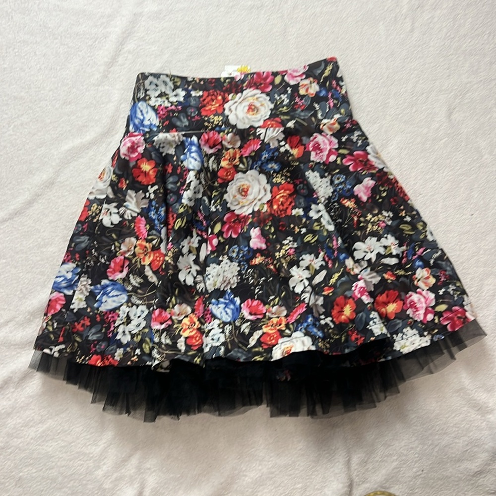 Kapukino Floral Black Skirt with Tulle Hem Size M - Picture 8 of 8